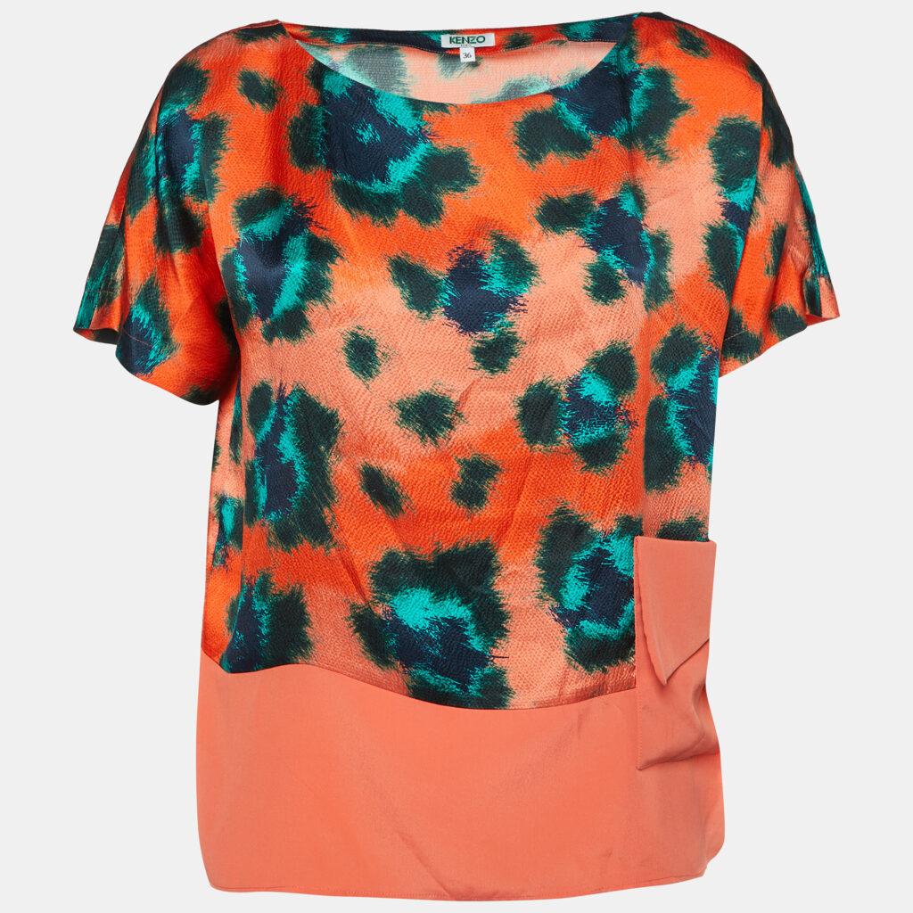 luxury-women-kenzo-used-clothes-p1023607-004 Kenzo Orange Printed Silk Relaxed Fit Blouse S