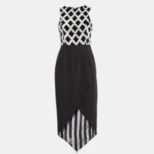 Kenzo Black Printed Velvet and Stretch Crepe Asymmetric Midi Dress S