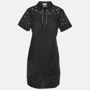 Kenzo Black Cotton Poplin Lace Detailed Short Sleeve Dress M