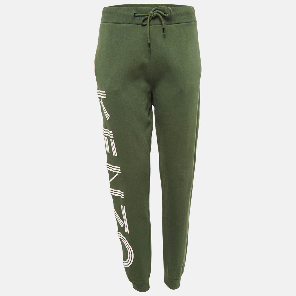 luxury-women-kenzo-used-clothes-p1028730-001 Kenzo Green Cotton Knit Printed Track Pants M