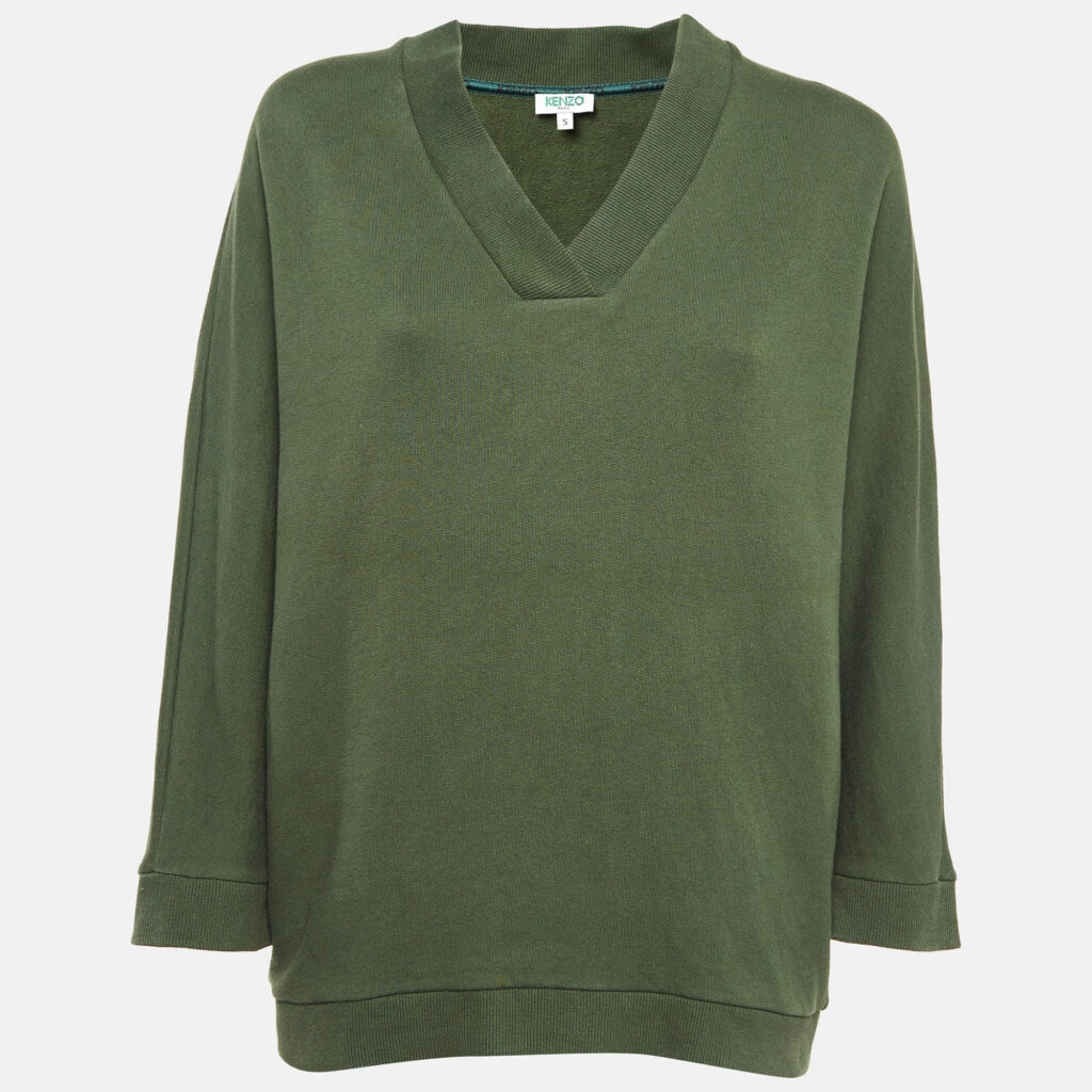 luxury-women-kenzo-used-clothes-p1028737-001 Kenzo Green Cotton Knit Printed Sweatshirt S