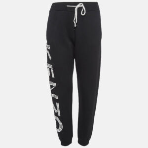 Kenzo Black Cotton Knit Printed Track Pants M