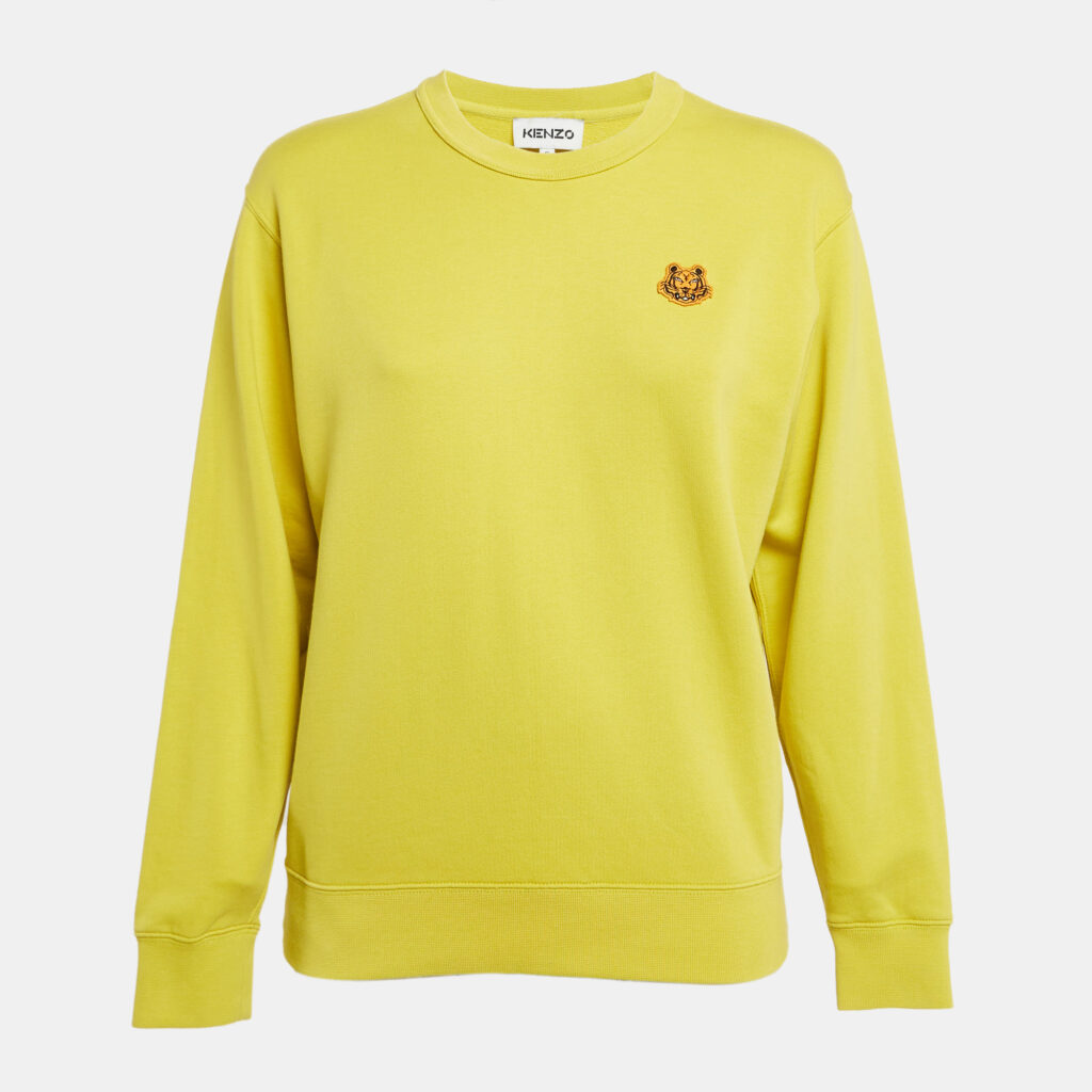 luxury-women-kenzo-used-clothes-p1038264-001 Kenzo Yellow Tiger Applique Cotton Knit Sweatshirt S