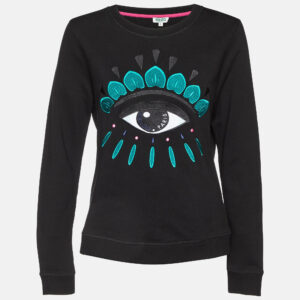 Kenzo Black Eye Embroidered Cotton Crew Neck Sweatshirt L