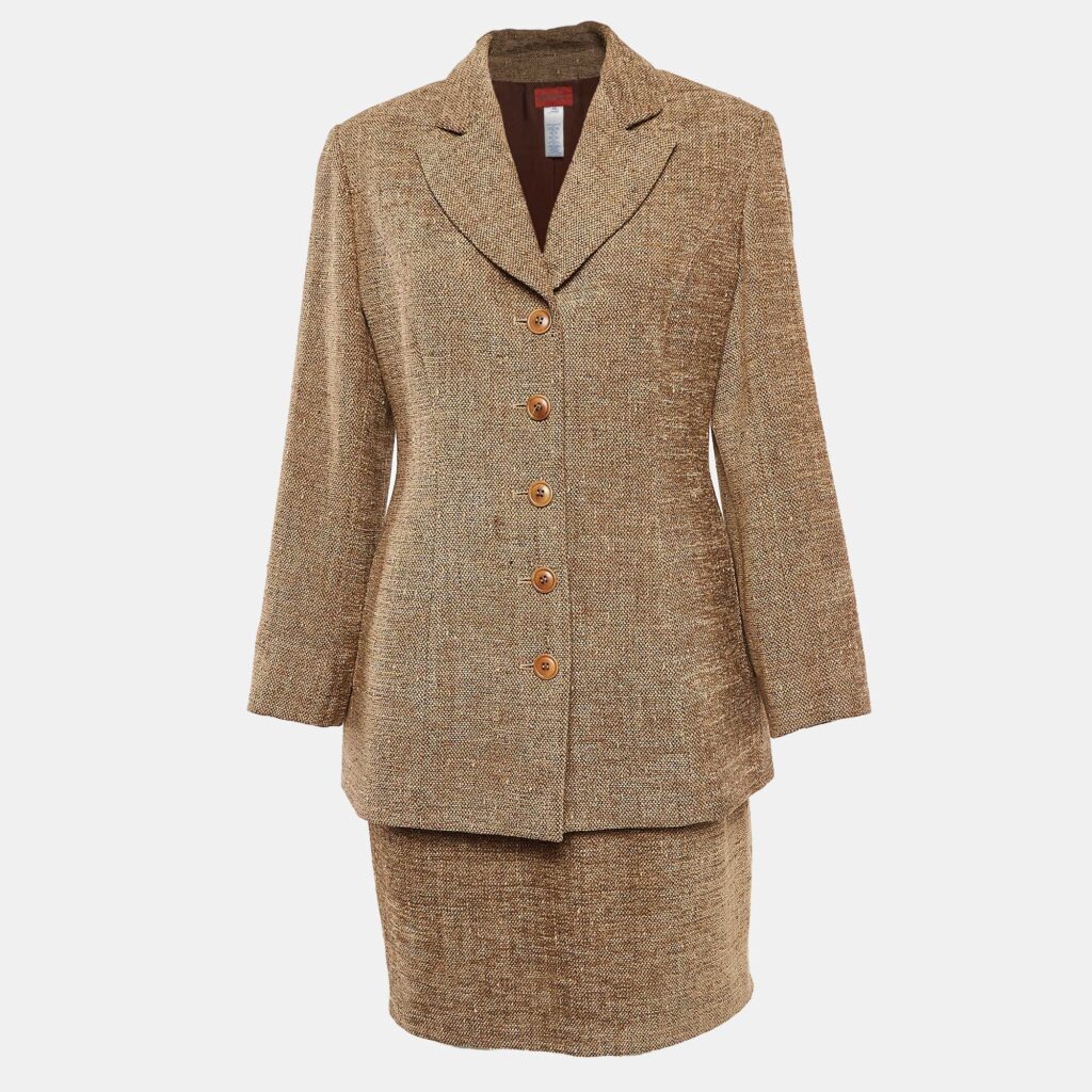 luxury-women-kenzo-used-clothes-p1041865-001 Kenzo Brown Wool Blazer and Skirt Set L