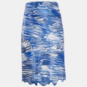 Kenzo Blue Printed Cotton Blend Embroidered Hem Skirt S