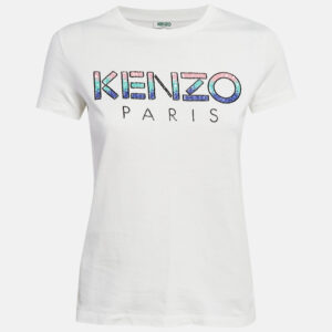 Kenzo White Embellished Logo Jersey T-shirt S