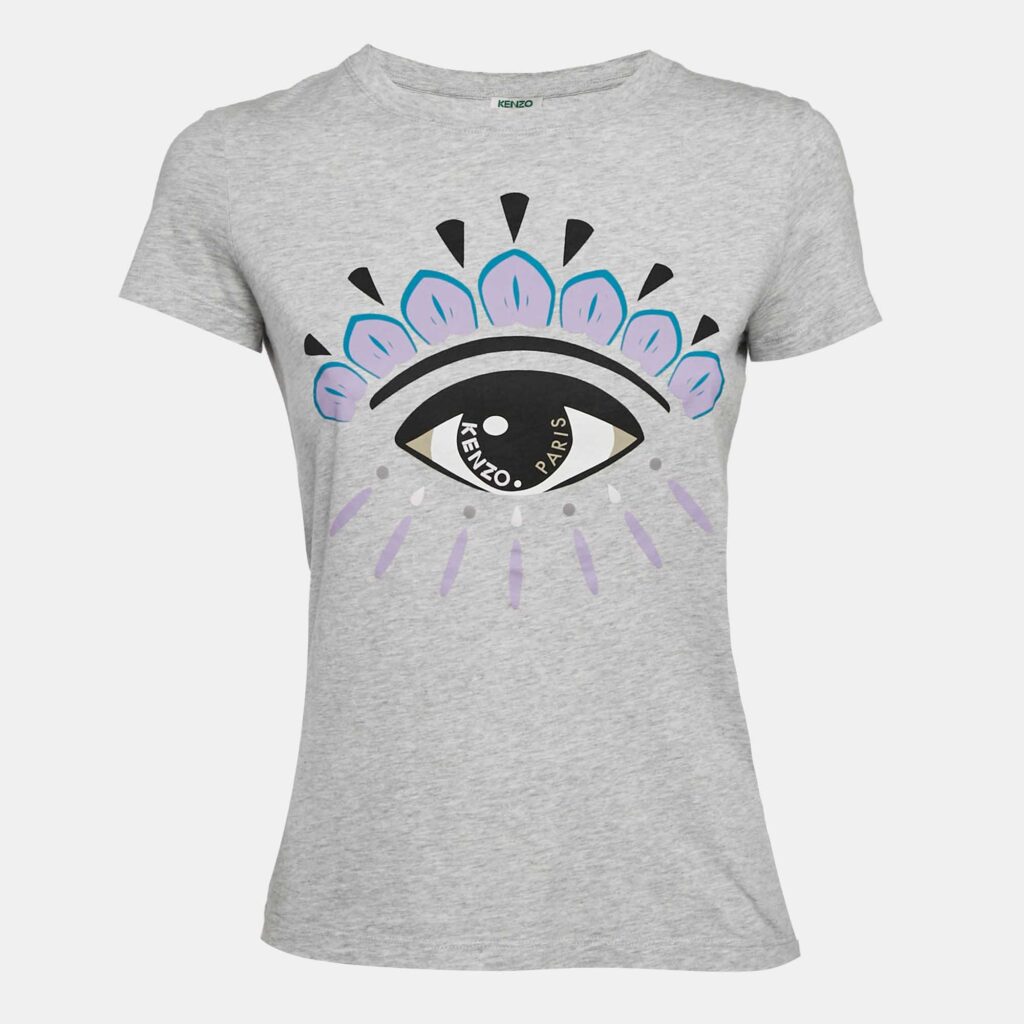 Kenzo Grey Eye Print Jersey Crew Neck T-Shirt XS