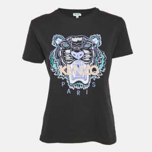 Kenzo Black Tiger Logo Embroidered Cotton Knit T-Shirt XS