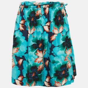 Kenzo Blue Floral Print Silk Midi Skirt M