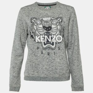 Kenzo Grey Tiger Embroidered Melange Cotton Sweatshirt L