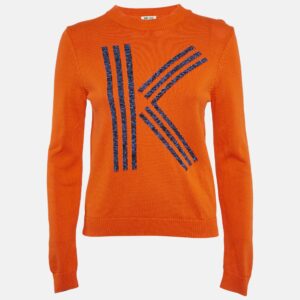 Kenzo Orange Cotton Logo Motif Detail Jumper M