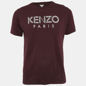 Kenzo Burgundy Logo Print Cotton Crew Neck T-Shirt M