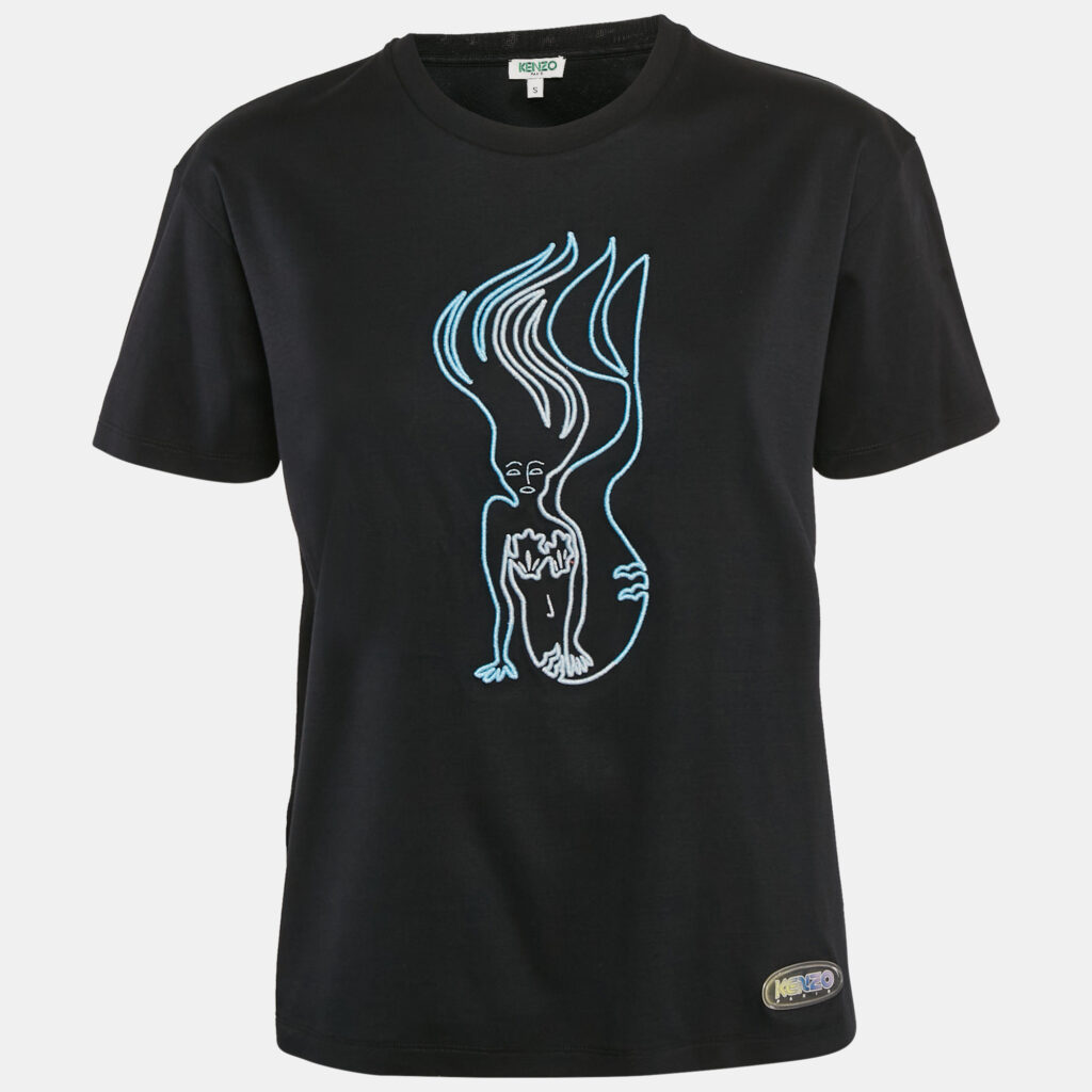luxury-women-kenzo-used-clothes-p1093158-002 Kenzo Black Mermaid Embroidery Cotton Crew Neck T-shirt S