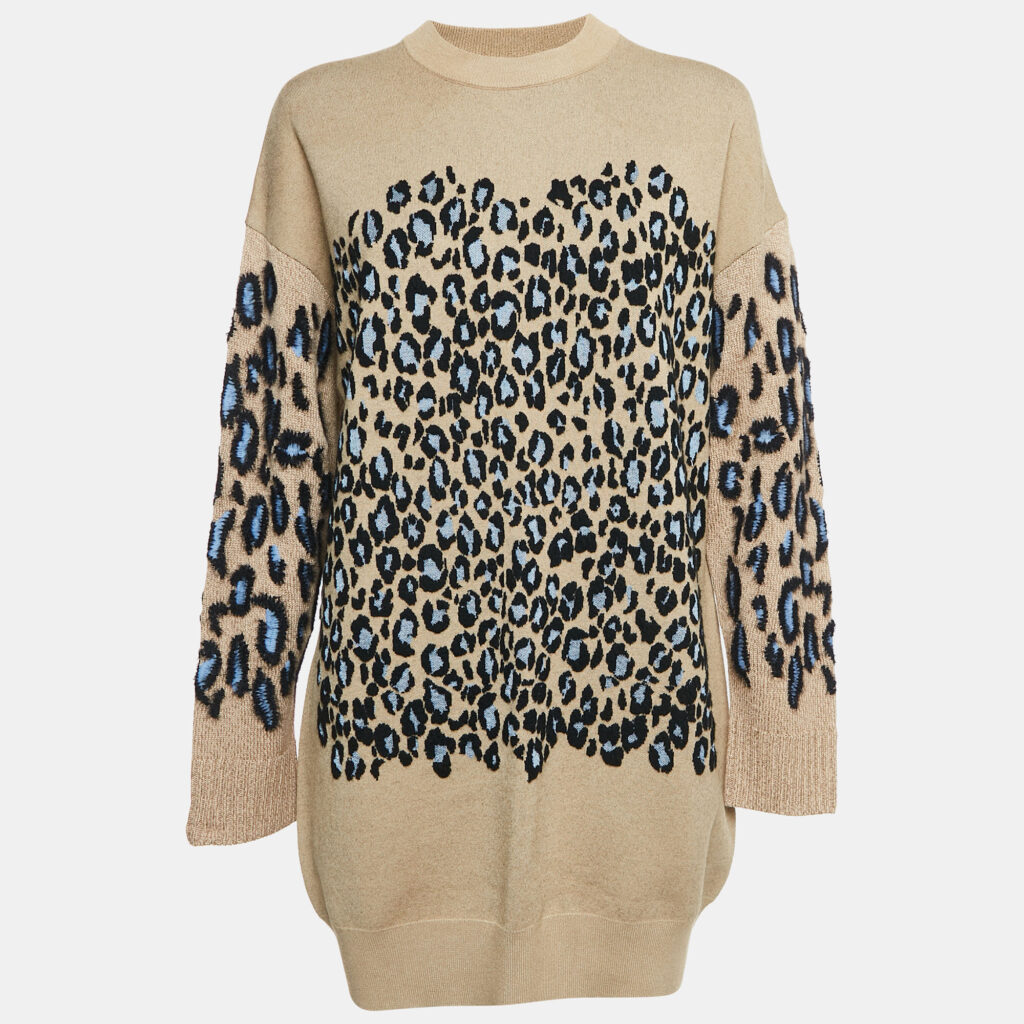 luxury-women-kenzo-used-clothes-p1094079-002 Kenzo Camel Brown Tiger Pattern Wool Blend Knit Mini Dress S