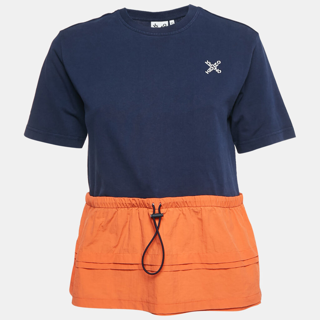 luxury-women-kenzo-used-clothes-p1094128-005 Kenzo Navy Blue/Orange Cotton Knit and Nylon Elasticized Top XS