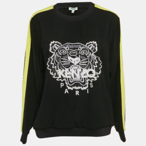 Kenzo Black Tiger Embroidered Crepe Crew Neck Jumper L