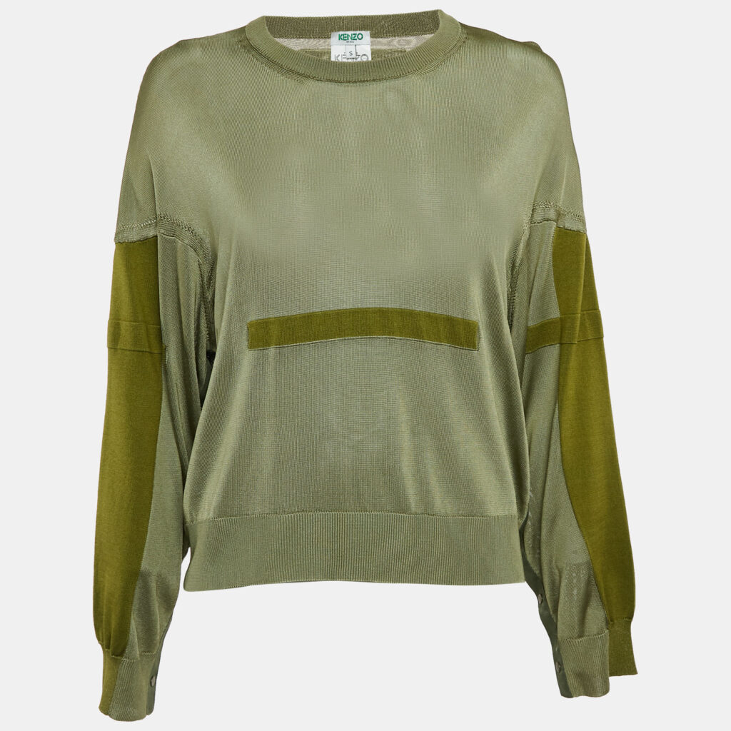 luxury-women-kenzo-used-clothes-p1104798-005 Kenzo Green Knit Button Detail Sweatshirt S