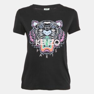 Kenzo Black Tiger Logo Print Jersey Crew Neck T-Shirt S