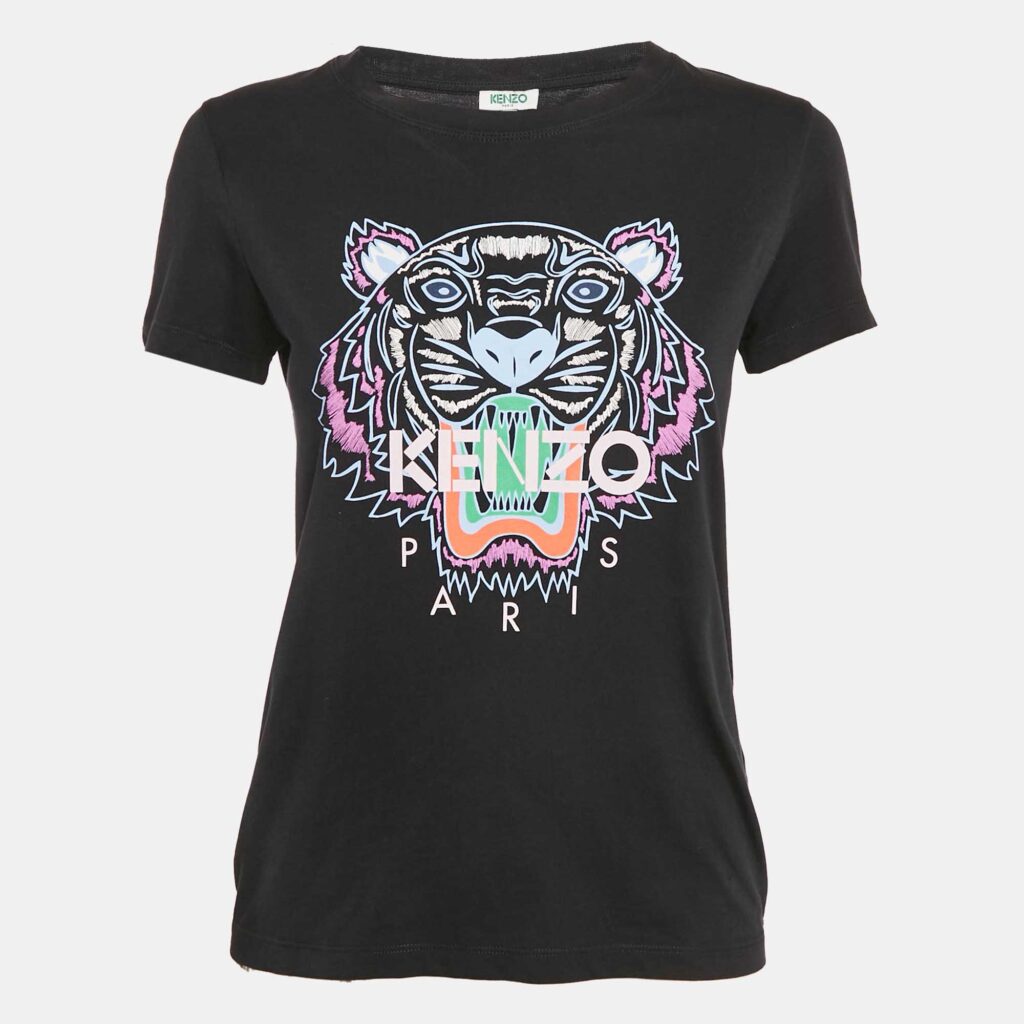 Kenzo Black Tiger Logo Print Jersey Crew Neck T-Shirt S
