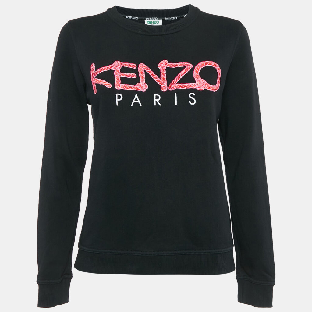 luxury-women-kenzo-used-clothes-p1106258-006 Kenzo Black Logo Bondage Fuxia Writing Cotton Sweatshirt M