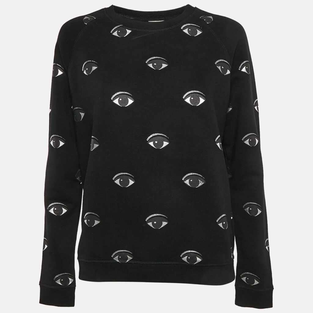 luxury-women-kenzo-used-clothes-p1108333-003 Kenzo Black Eye Logo Printed Cotton Knit Sweatshirt S