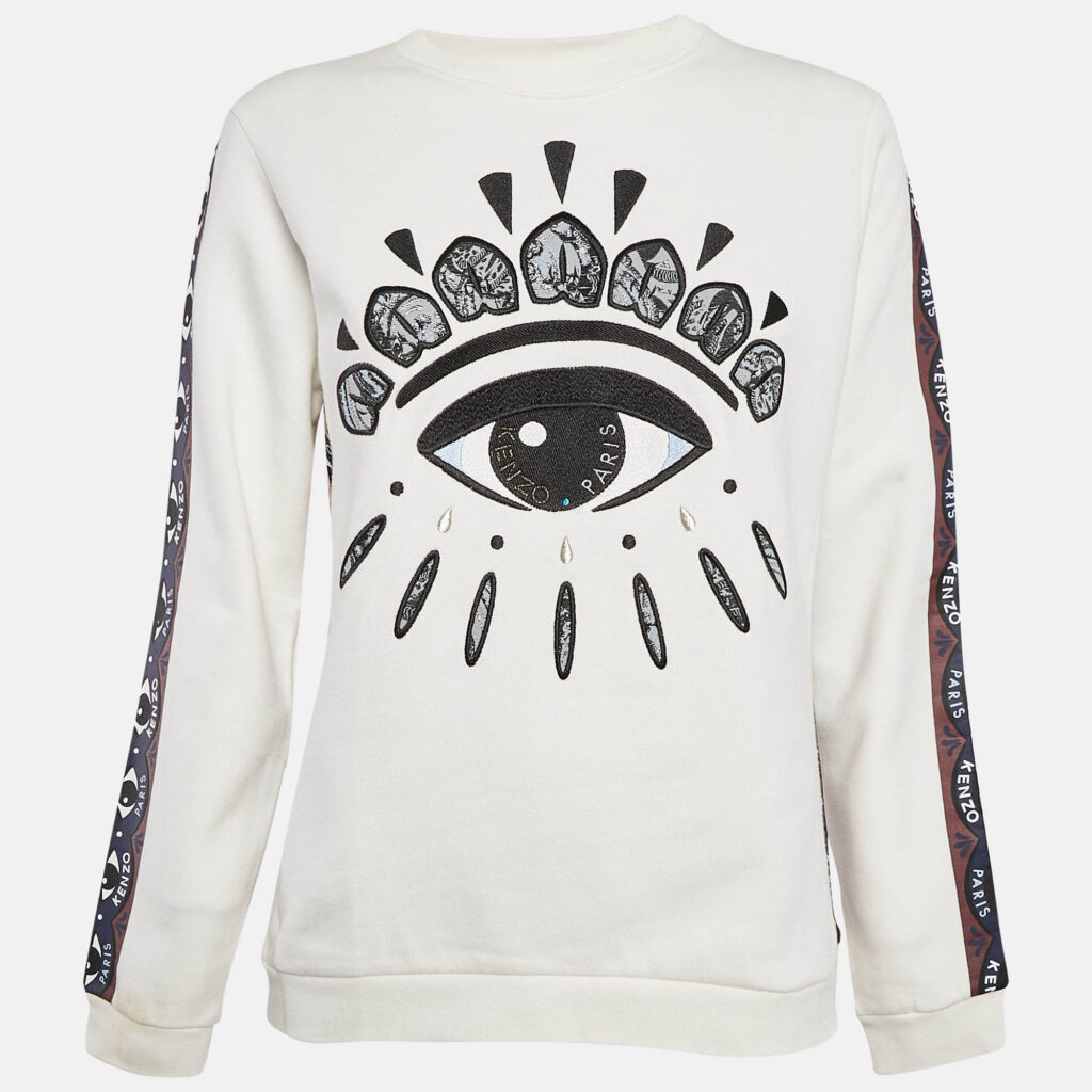 luxury-women-kenzo-used-clothes-p1108338-002 Kenzo Multicolor Eye Logo Embroidered Cotton Knit Sweatshirt L