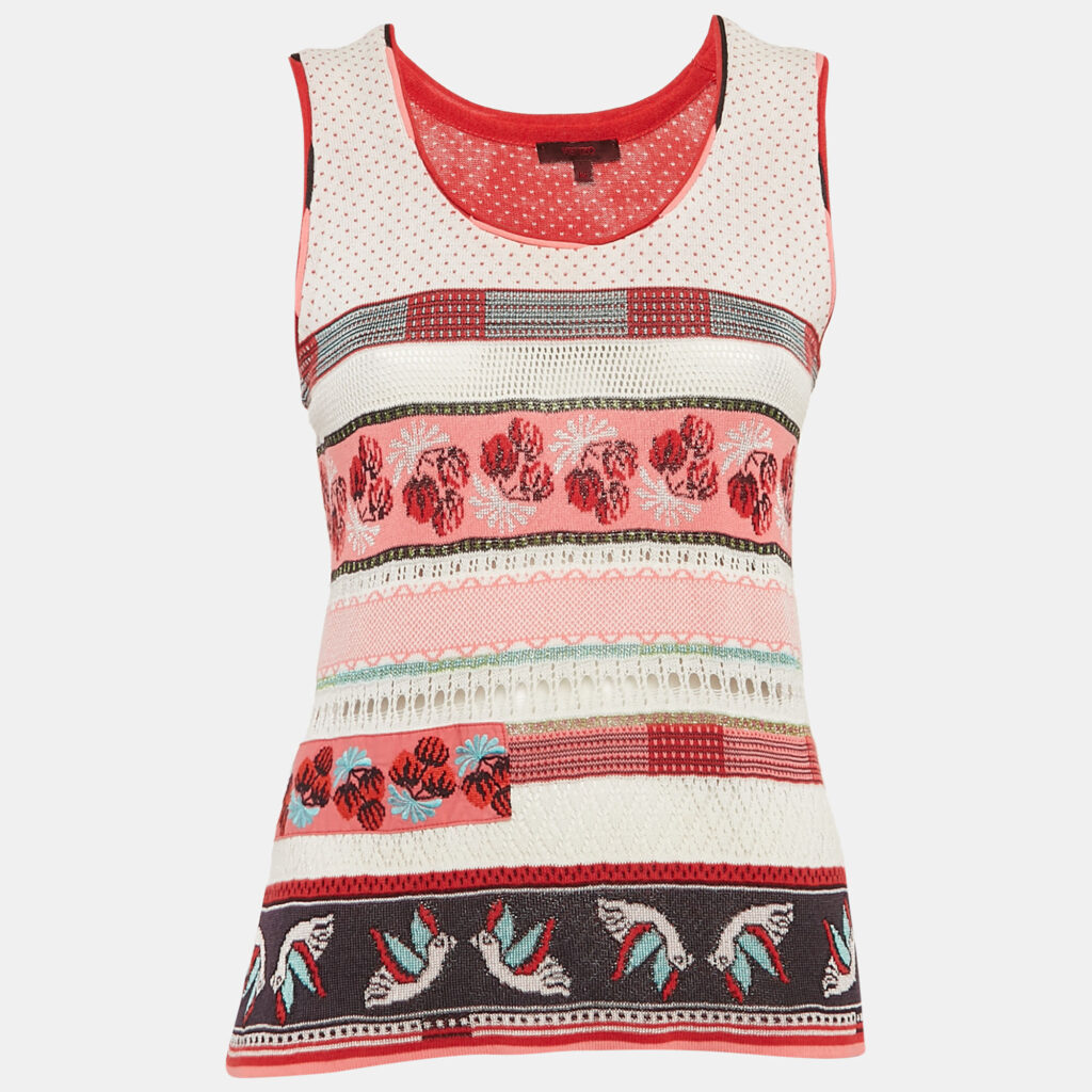 Kenzo Red Intarsia Knit Tank Top M