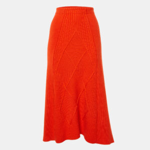 Kenzo Orange Wool Rib Knit Midi Skirt L