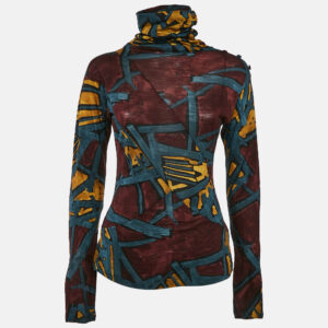 Kenzo Brown/Blue Printed Jersey High Neck Top L