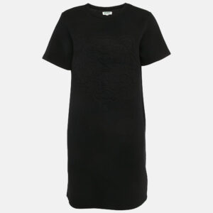 Kenzo Black Tiger Embossed Jersey Crewneck T-Shirt Dress S