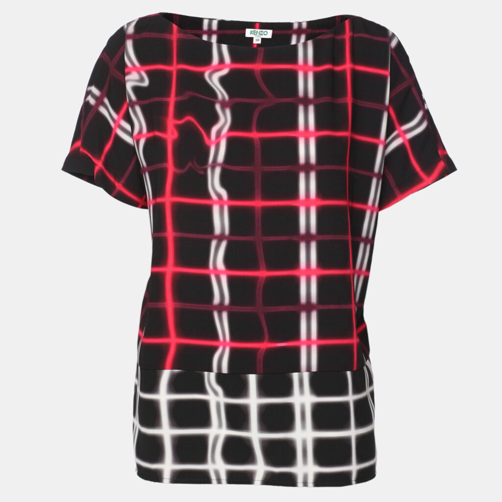 luxury-women-kenzo-used-clothes-p1116966-001 Kenzo Multicolor Check Pattern Crepe Top M