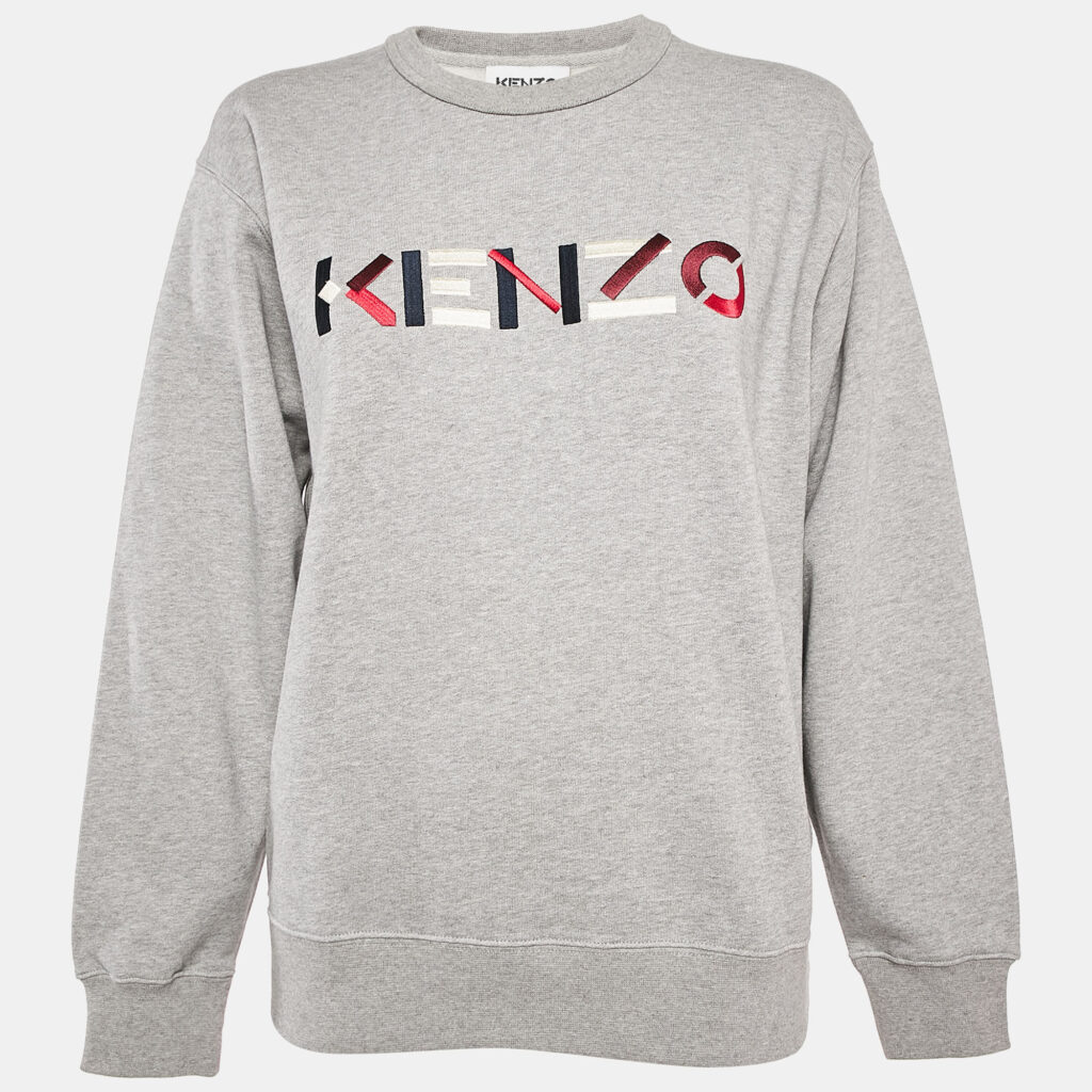 luxury-women-kenzo-used-clothes-p1117973-006 Kenzo Grey Logo Embroidery Crewneck Sweatshirt M