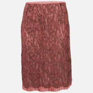 Kenzo Pink Floral Lace and Nylon Ruffled Short Skirt M