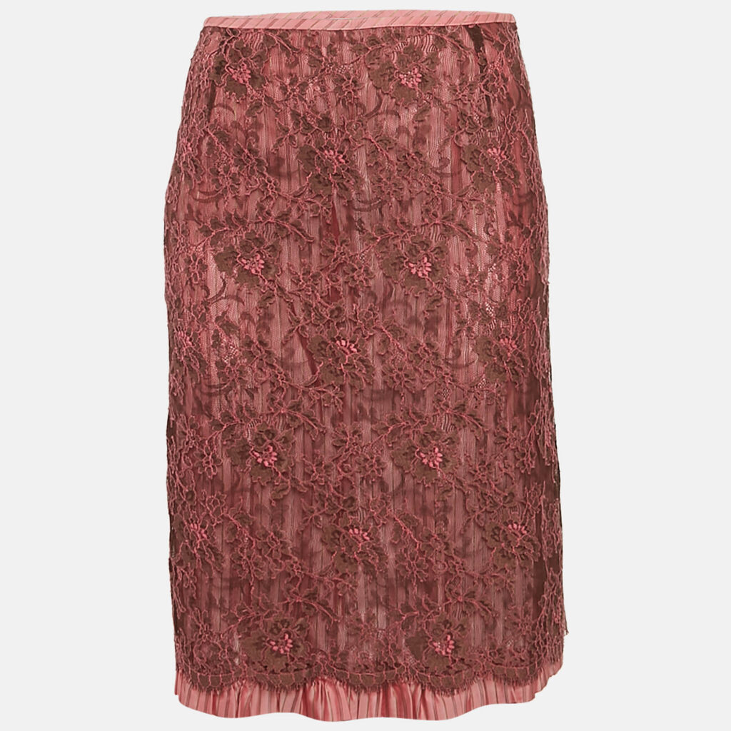 luxury-women-kenzo-used-clothes-p1121068-004 Kenzo Pink Floral Lace and Nylon Ruffled Short Skirt M