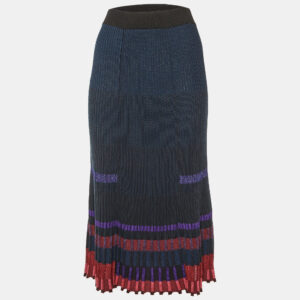 Kenzo Black Striped Lurex Rib Knit Midi Skirt S