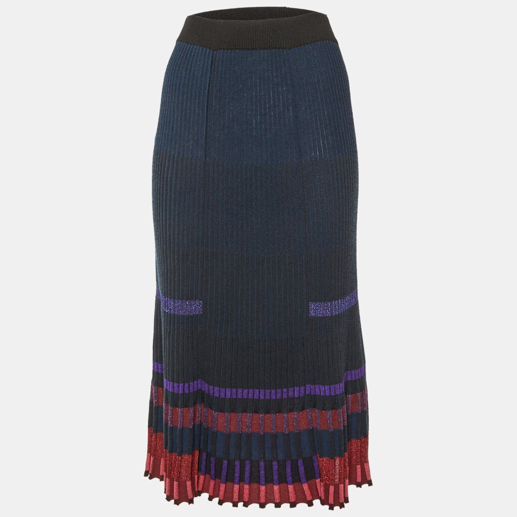 luxury-women-kenzo-used-clothes-p1121468-002 Kenzo Black Striped Lurex Rib Knit Midi Skirt S