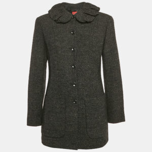 Kenzo Black Tweed Ruffled Jacket M