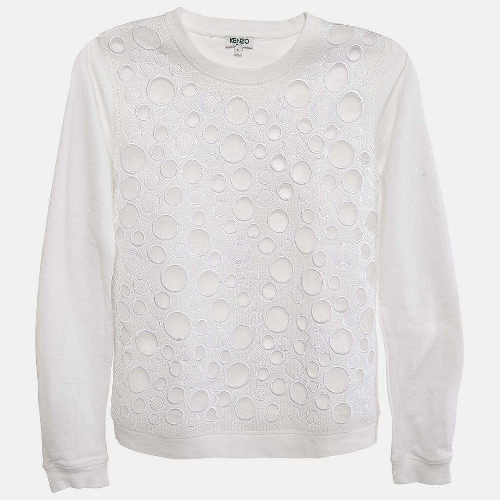 luxury-women-kenzo-used-clothes-p1124183-005 Kenzo White Mesh and Cotton Cut-Out Detail Sweatshirt S