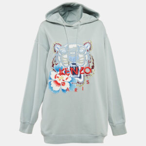 Kenzo Blue Tiger Embroidery Cotton Oversized Hoodie L