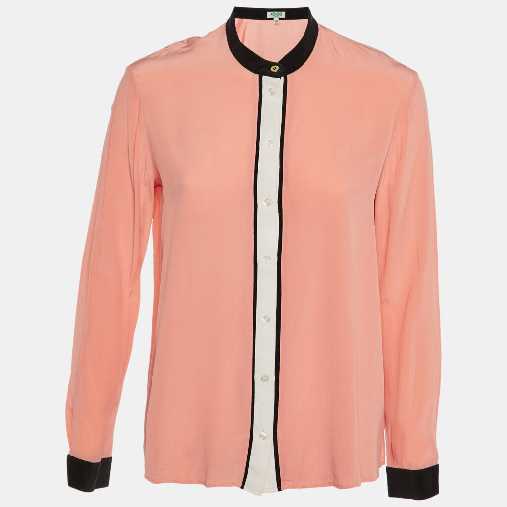 luxury-women-kenzo-used-clothes-p1145541-006 Kenzo Pink Silk Contrast Paneled Button Front Shirt M