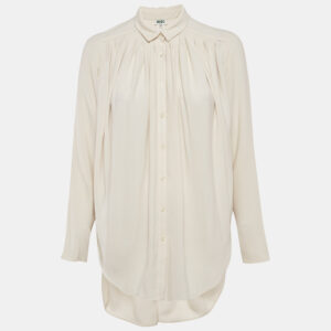 Kenzo Off-White Satin Pleated Button Front Blouse M
