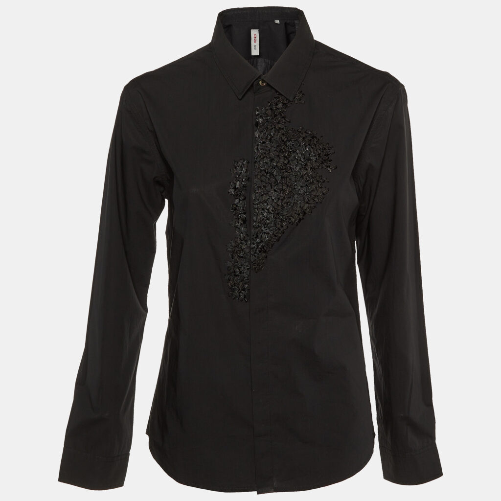 luxury-women-kenzo-used-clothes-p1148091-003 Kenzo Defile Black Cotton Ribbon Detail Button Up Shirt L