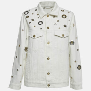 Kenzo White Grommet Cut-Out Denim Jacket L
