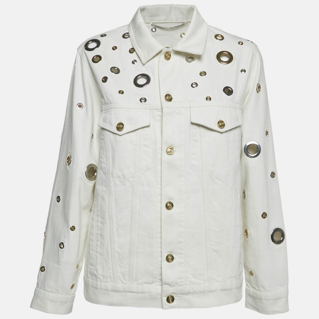 luxury-women-kenzo-used-clothes-p1151799-001 Kenzo White Grommet Cut-Out Denim Jacket L