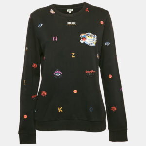 Kenzo Black Over All Print Cotton Crewneck Sweatshirt L