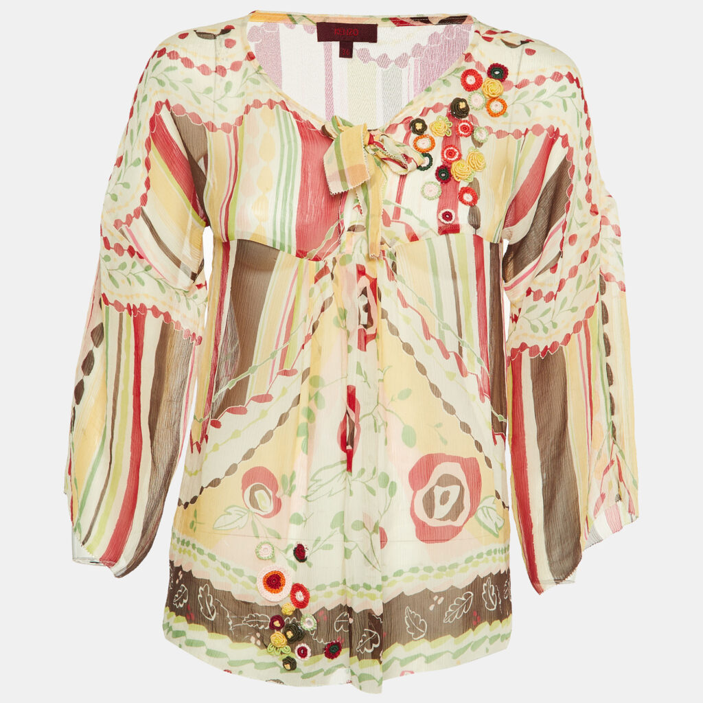 luxury-women-kenzo-used-clothes-p1152981-001 Kenzo Multicolor Floral Print Silk Chiffon Top S