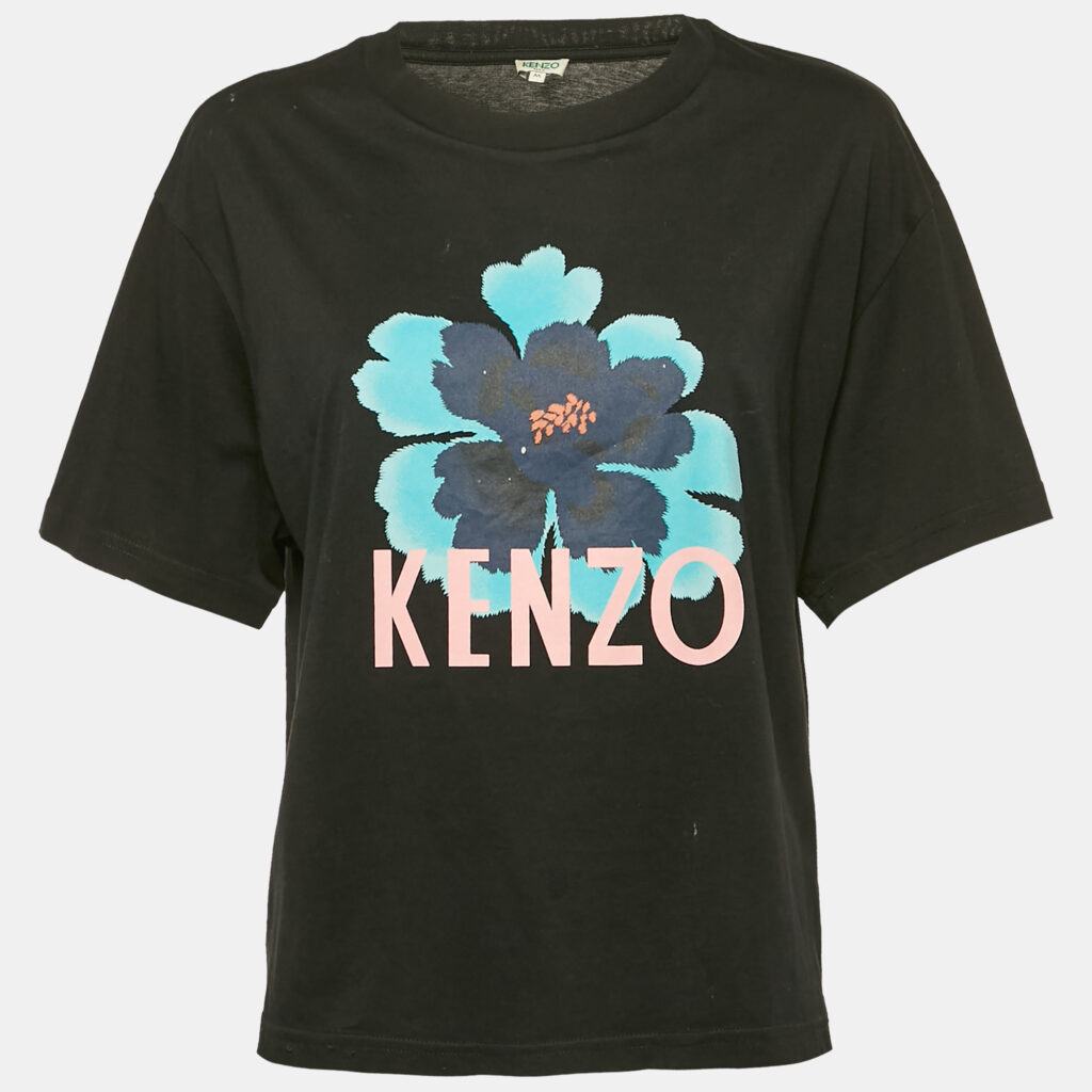 luxury-women-kenzo-used-clothes-p1156600-006 Kenzo Black Logo Print Cotton Short Sleeve T-Shirt M