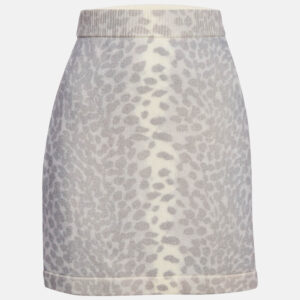 Kenzo Grey Leopard Print Wool Mini Skirt M