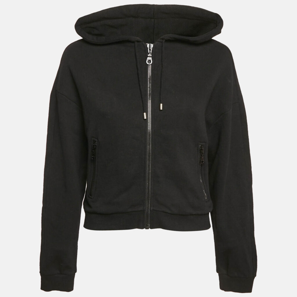 Kenzo Black Cotton Knit Zip-Up Hooded Jacket M